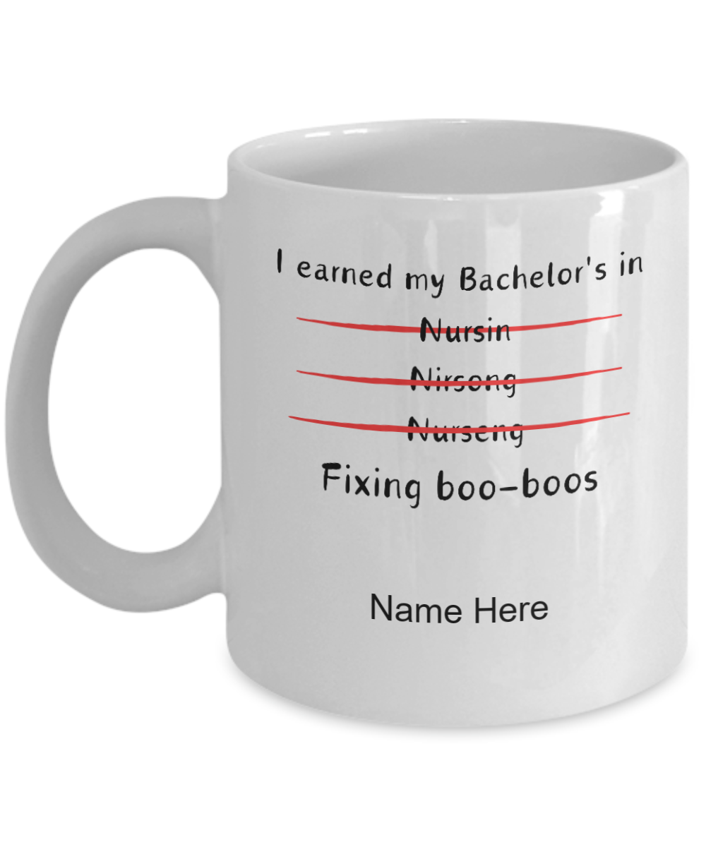 Graduation Gift Coffee Mug; Nursing Degree Gift; Funny Graduation Novelty Cup for Men or Women